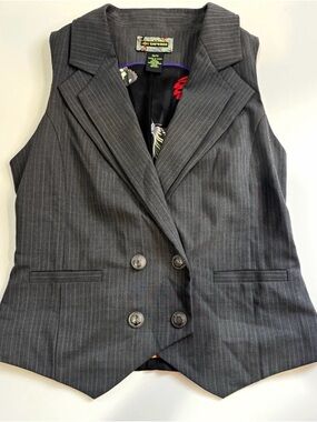 Women’s 2OH Silk-Lined Charcoal Pinstripe Double-Breasted Vest